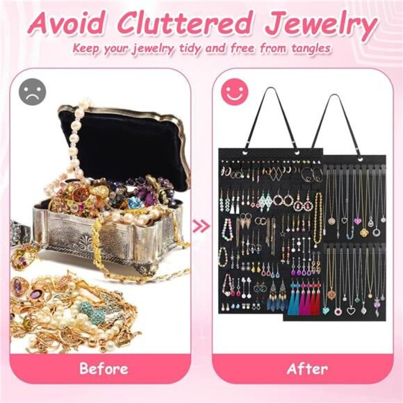 2 PC Jewelry Organizer Storage Hanging Holder Display Earrings Necklace Bracelet - Picture 6 of 7